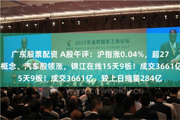 广东股票配资 A股午评：沪指涨0.04%，超2700股上涨！智能驾驶概念、汽车股领涨，锦江在线15天9板！成交3661亿，较上日缩量284亿