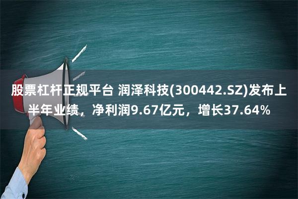 股票杠杆正规平台 润泽科技(300442.SZ)发布上半年业绩，净利润9.67亿元，增长37.64%